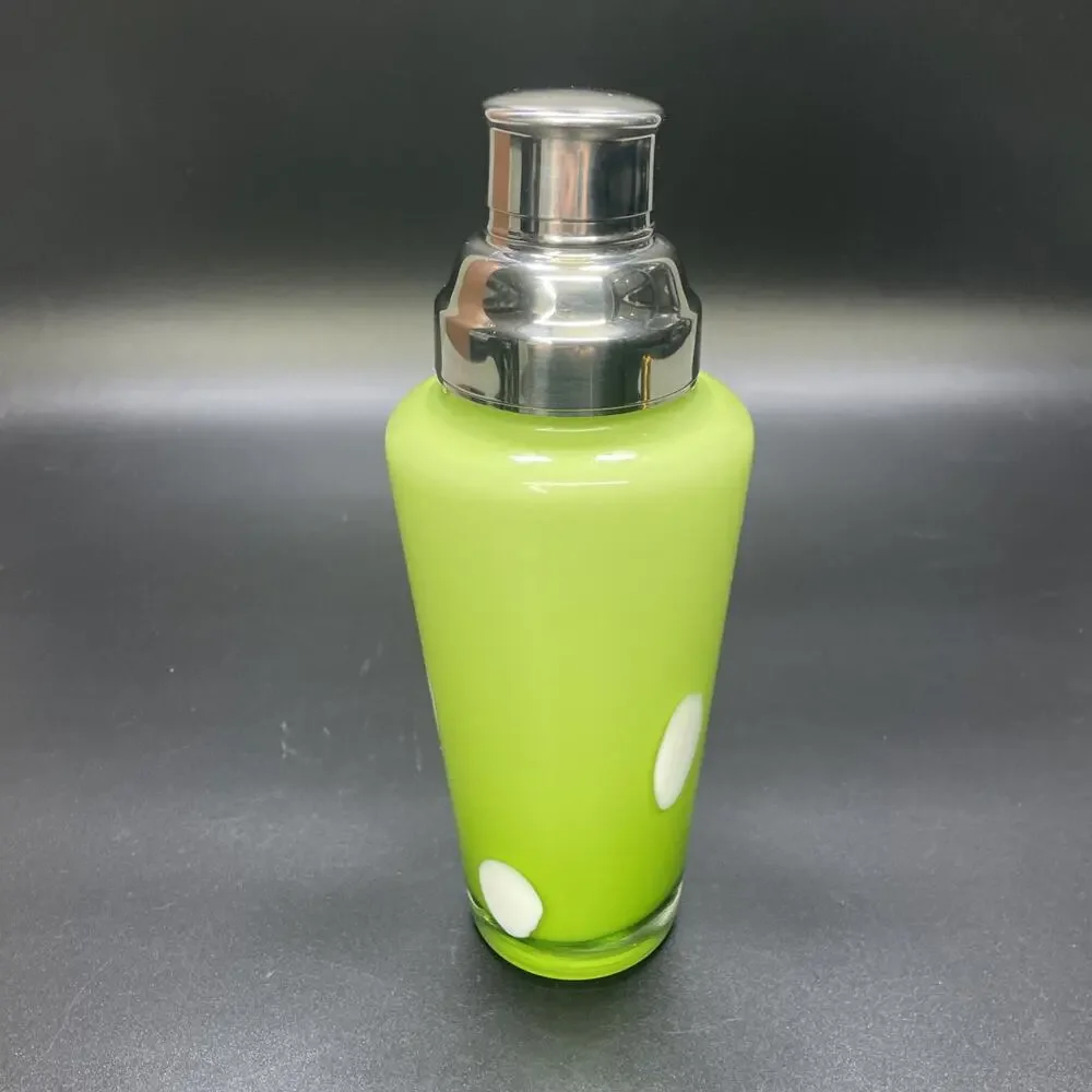 Vtg 50-60s Murano Glass Cocktail Shaker MCM Green Polka Dot Hand Blown Italy Bar